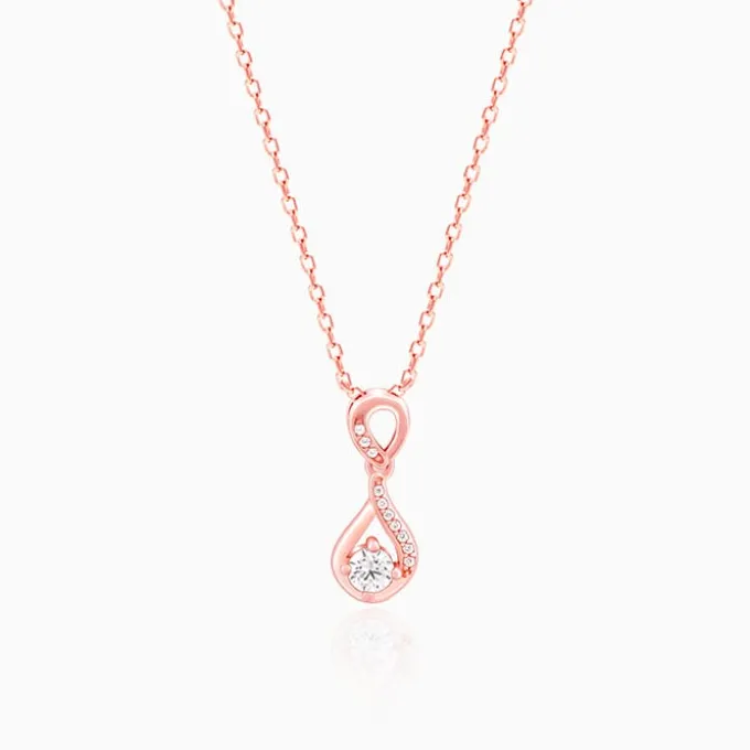 Rose Gold Zircon Twist Pendant With Link Chain