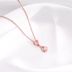 Rose Gold Zircon Twist Pendant With Link Chain