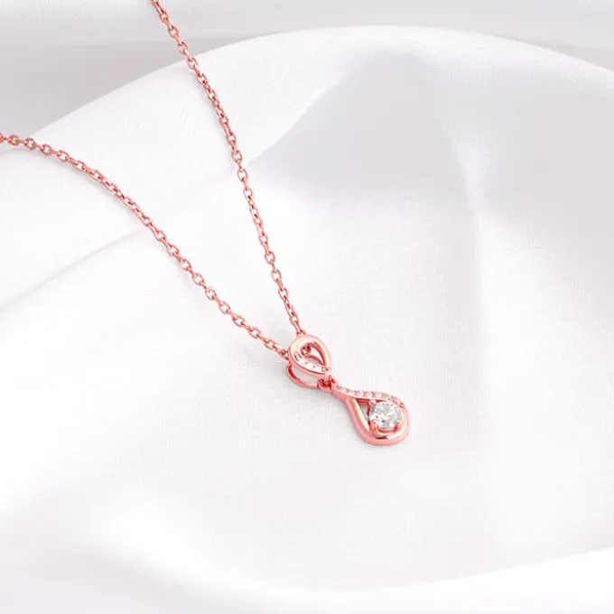 Rose Gold Zircon Twist Pendant With Link Chain