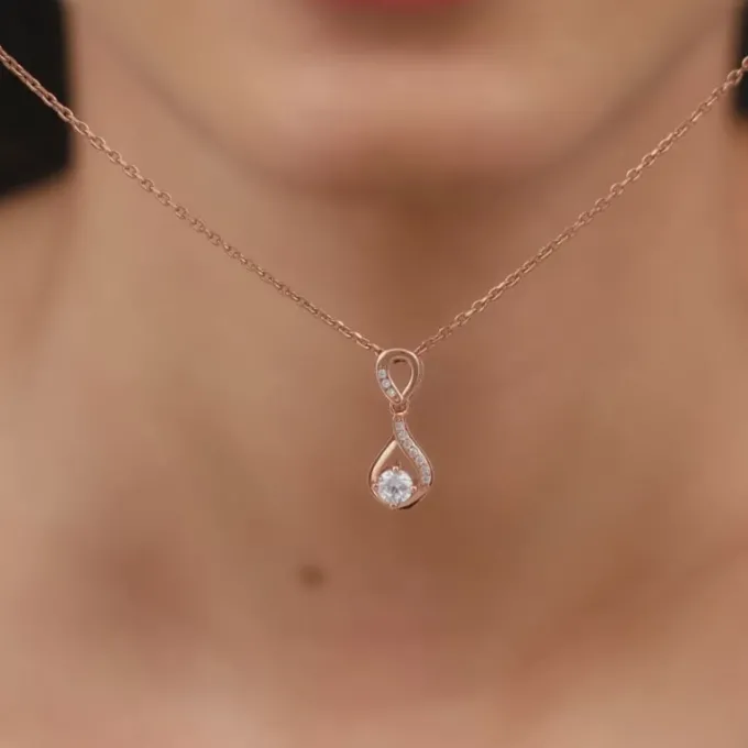 Rose Gold Zircon Twist Pendant With Link Chain