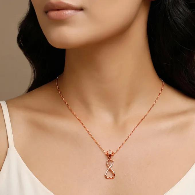 Rose Gold Zirconia Infinity Pendant With Link Chain