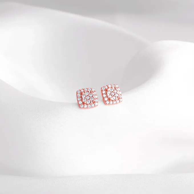 Rose Gold Zirconia Square Earrings
