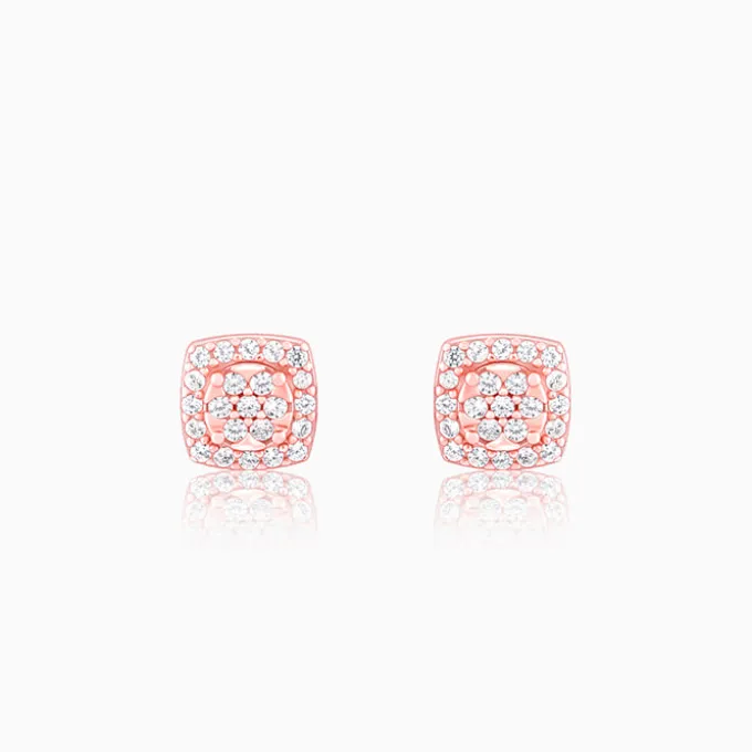 Rose Gold Zirconia Square Earrings