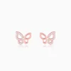 Rose Gold Zircon-Studded Butterfly Earrings