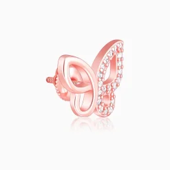 Rose Gold Zircon-Studded Butterfly Earrings