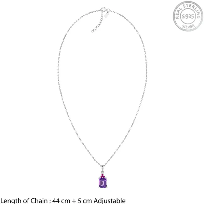Silver Amethyst Pendant With Link Chain