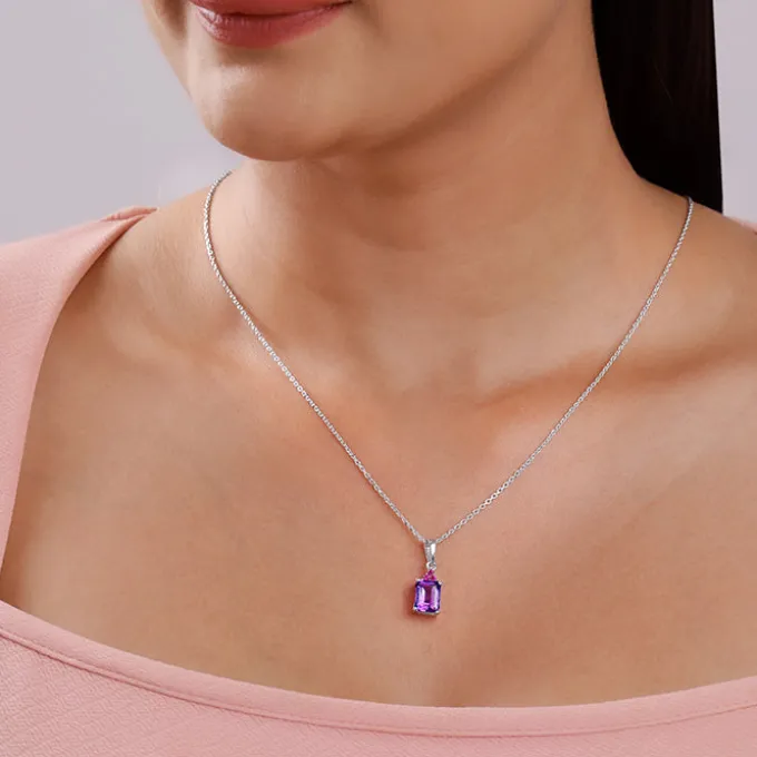Silver Amethyst Pendant With Link Chain