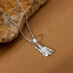 Silver Anjaneya Pendant With Box Chain For Him