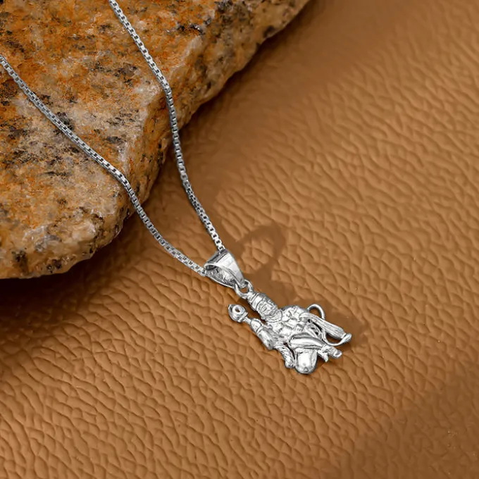 Silver Anjaneya Pendant With Box Chain For Him