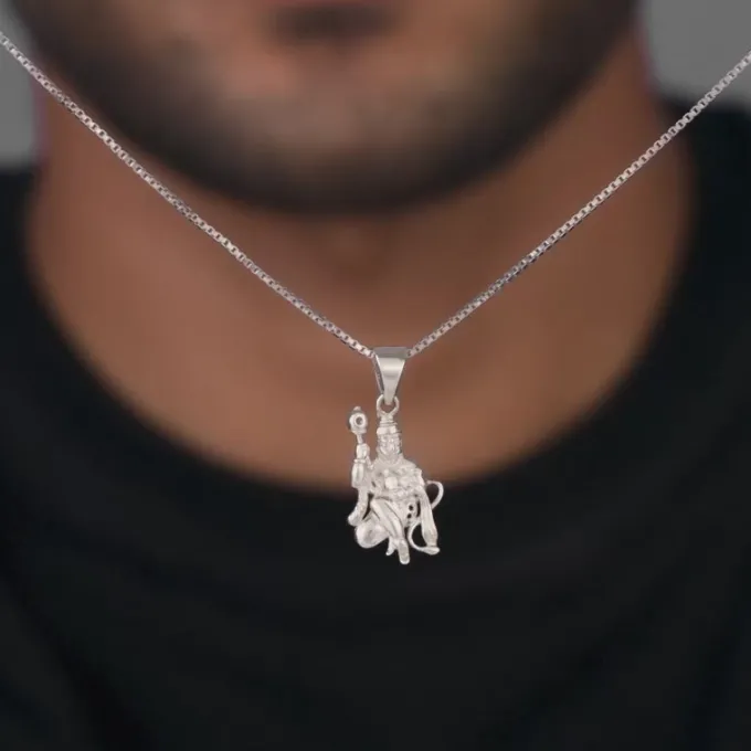 Silver Anjaneya Pendant With Box Chain For Him