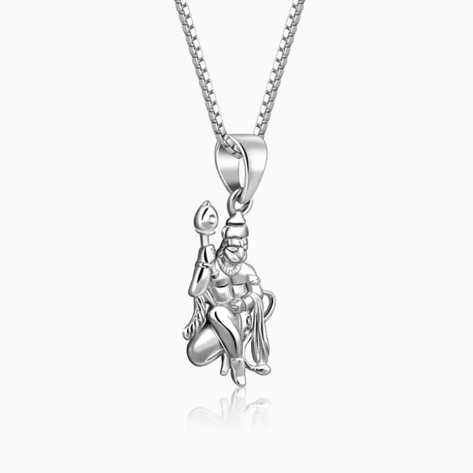 Silver Anjaneya Pendant With Box Chain For Him