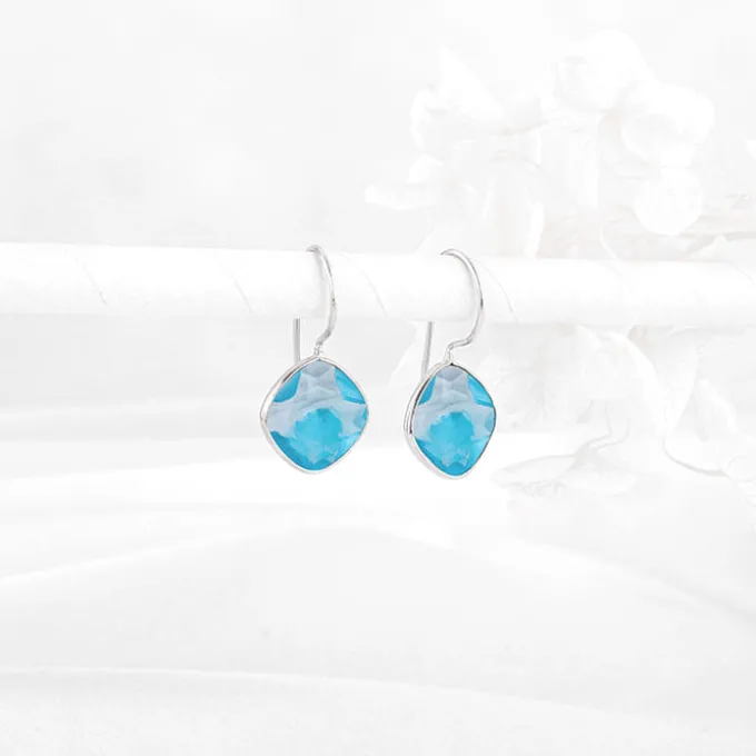 Silver Aqua Blue Crystal Earrings