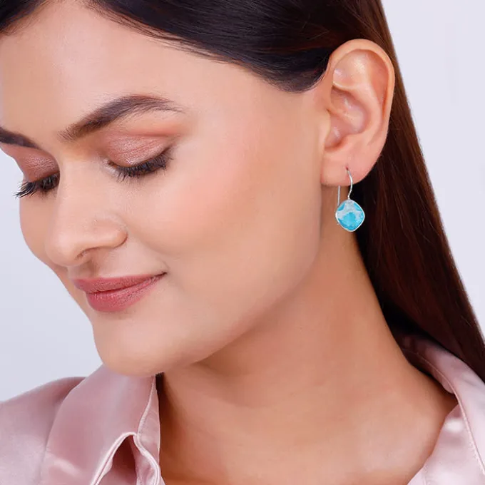 Silver Aqua Blue Crystal Earrings
