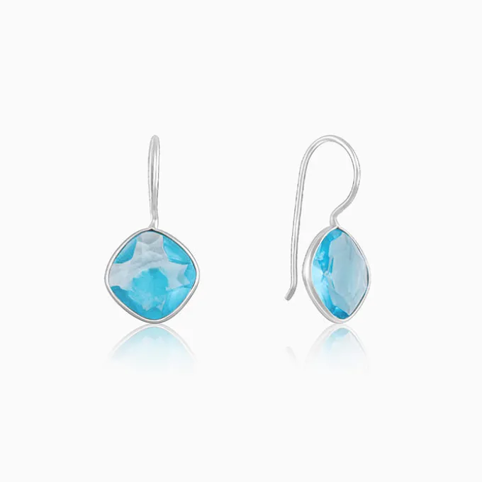 Silver Aqua Blue Crystal Earrings