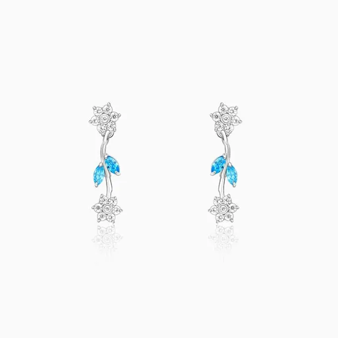 Silver Aqua Blue Floral Earrings