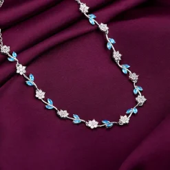 Silver Aqua Blue Floral Necklace