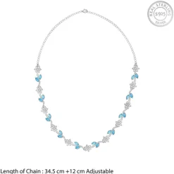 Silver Aqua Blue Floral Necklace