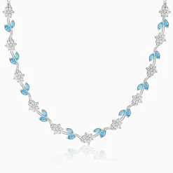 Silver Aqua Blue Floral Necklace