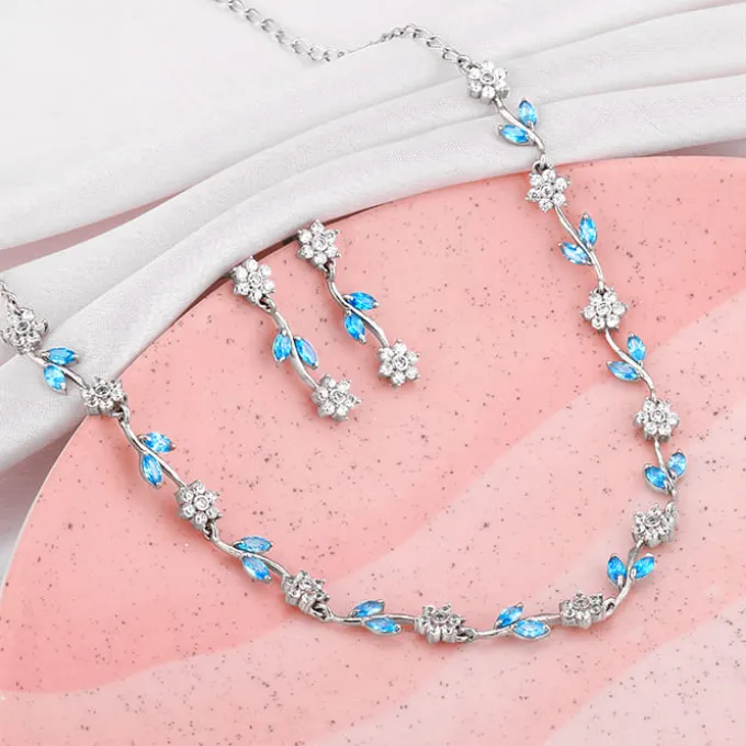 Silver Aqua Blue Floral Set