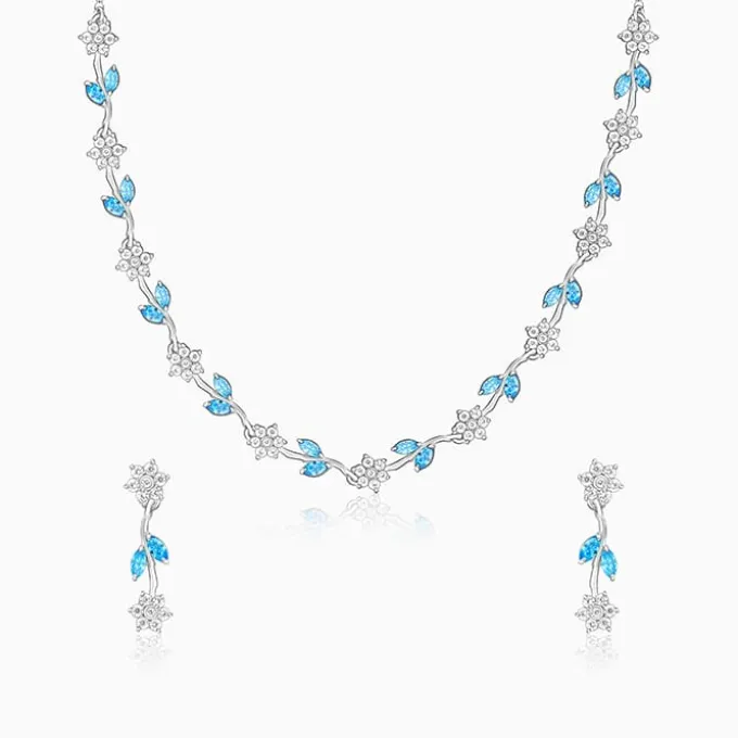 Silver Aqua Blue Floral Set