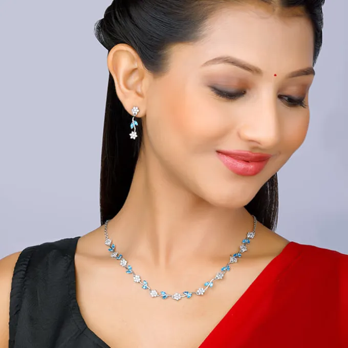Silver Aqua Blue Floral Set
