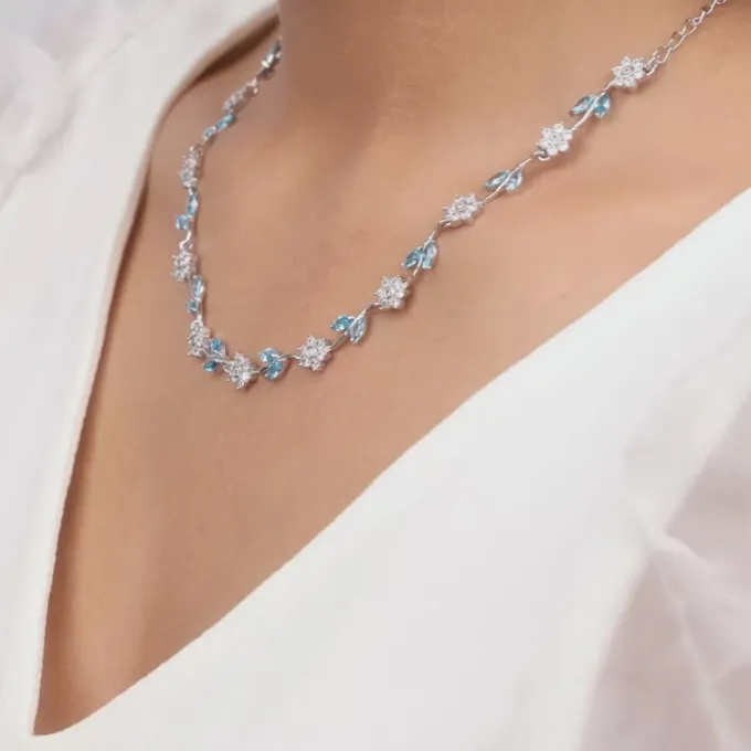 Silver Aqua Blue Floral Set