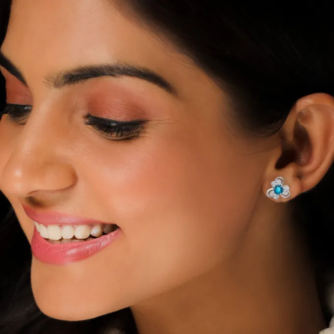 Silver Aqua Blue Flower Earrings