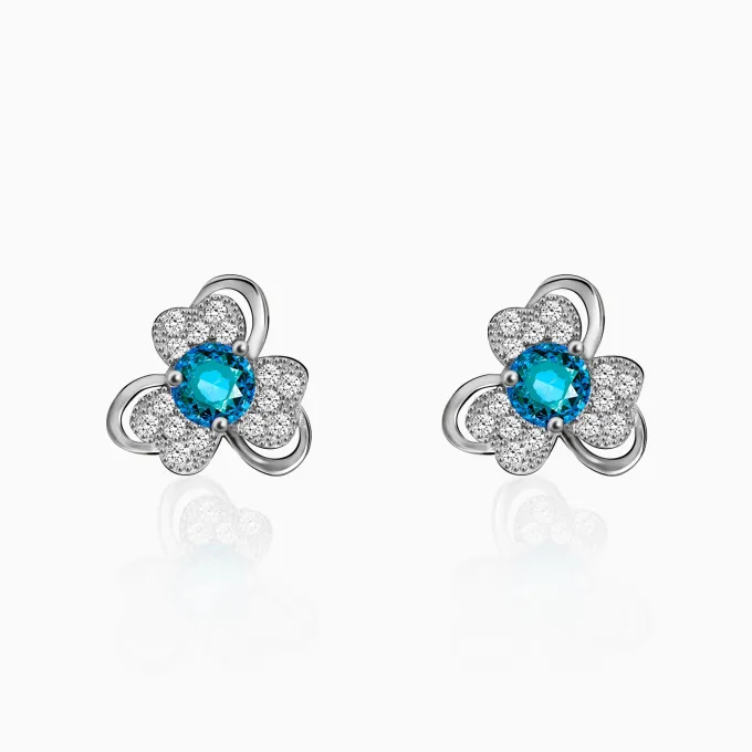 Silver Aqua Blue Flower Earrings
