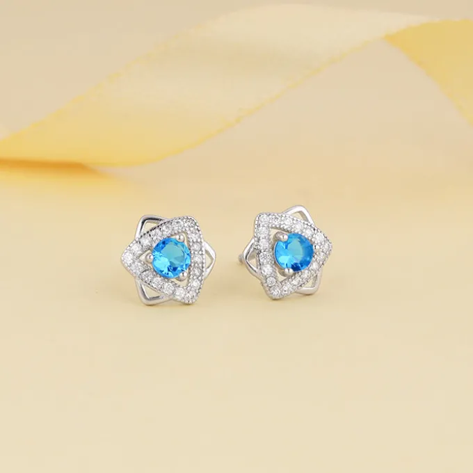 Silver Aqua Blue Star Earrings