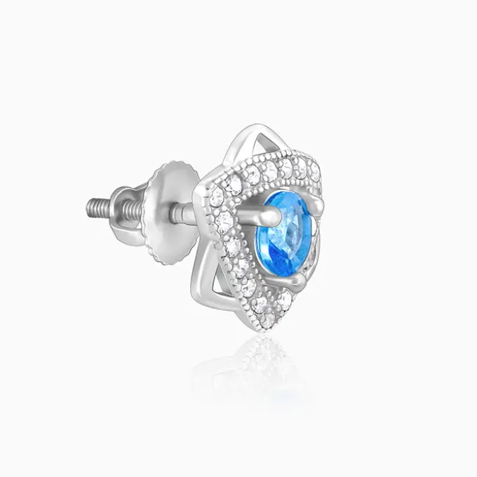 Silver Aqua Blue Star Earrings
