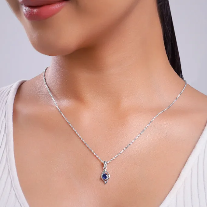 Silver Azure Leaf Pendant With Link Chain