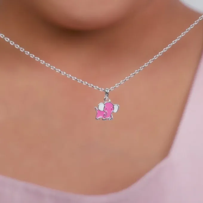 Silver Baby Elephant Kids Pendant with Link Chain