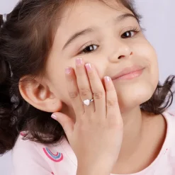 Silver Baby Pink Love Kids Ring