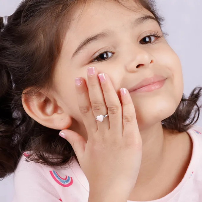 Silver Baby Pink Love Kids Ring