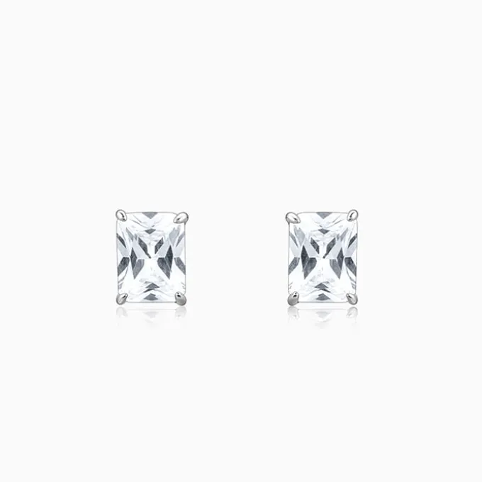 Silver Baguette Zircon Studs