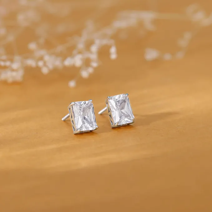 Silver Baguette Zircon Studs