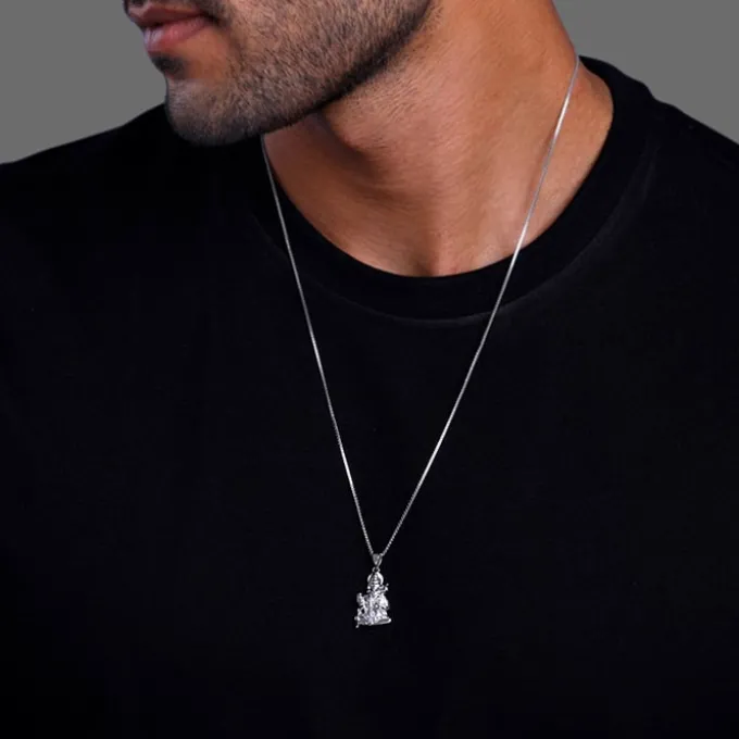 Silver Bajrangbali Pendant With Box Chain For Him