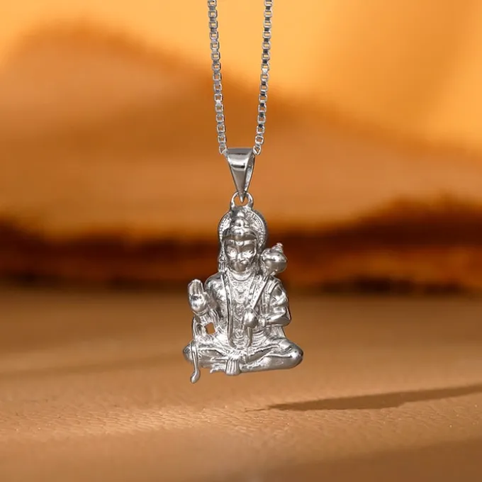 Silver Bajrangbali Pendant With Box Chain For Him