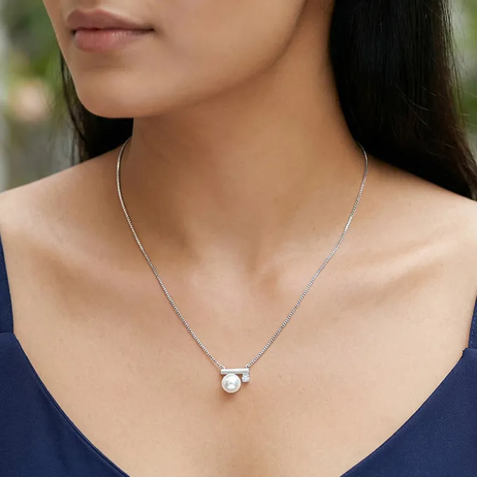 Silver Bar Pearl Necklace