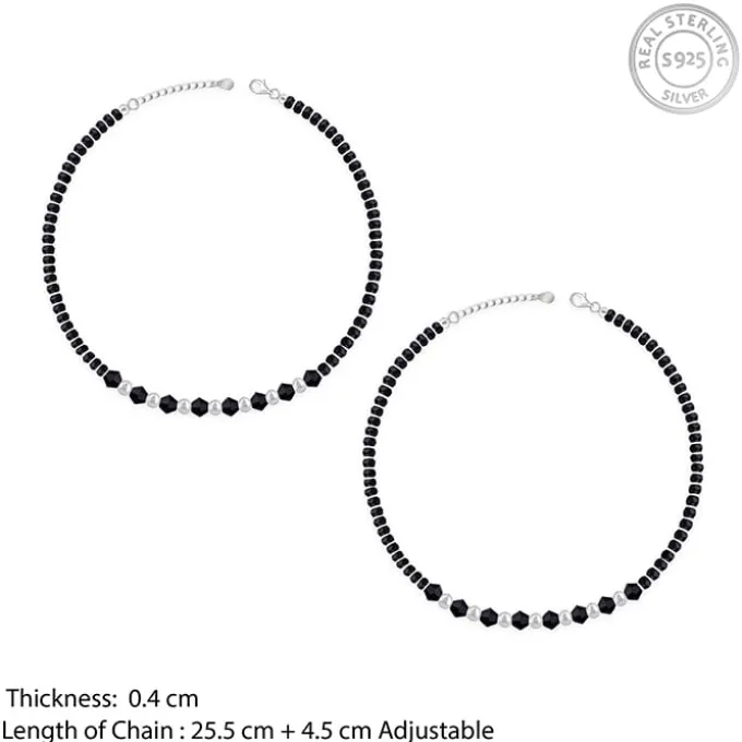 Silver Barefoot Black Beads Anklet