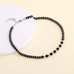 Silver Barefoot Black Beads Anklet