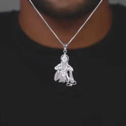 Silver Bhakta Hanuman Pendant with Box Chain For Him