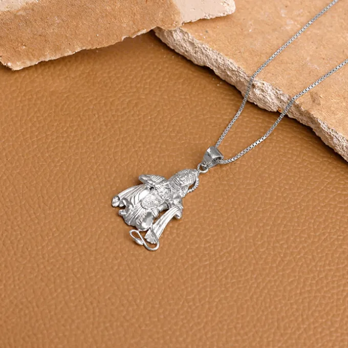 Silver Bhakta Hanuman Pendant with Box Chain For Him