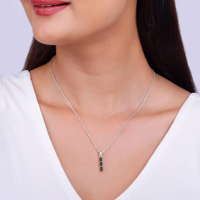 Silver Black Axis Pendant With Link Chain
