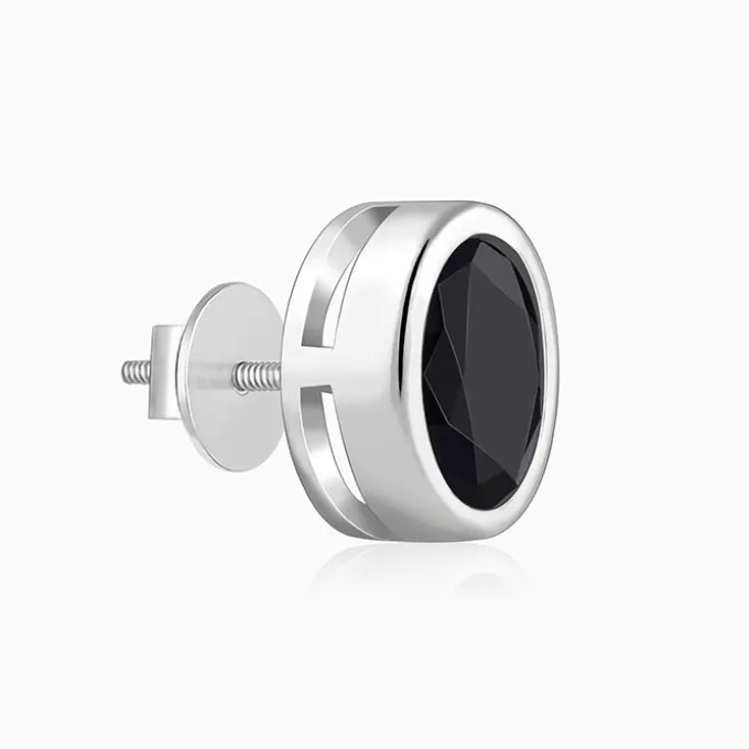 Silver Black Dot Stud For Him