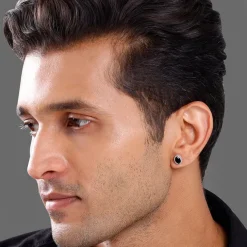 Silver Black Dot Stud For Him