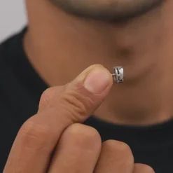 Silver Black Dot Stud For Him