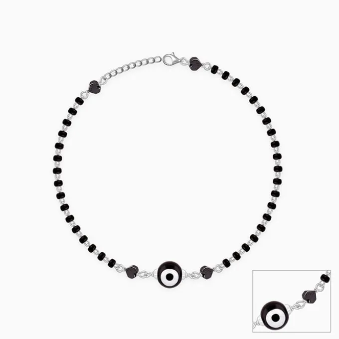 Silver Black Evil Eye Anklet