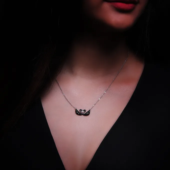 Silver Black Swan Necklace