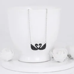Silver Black Swan Necklace